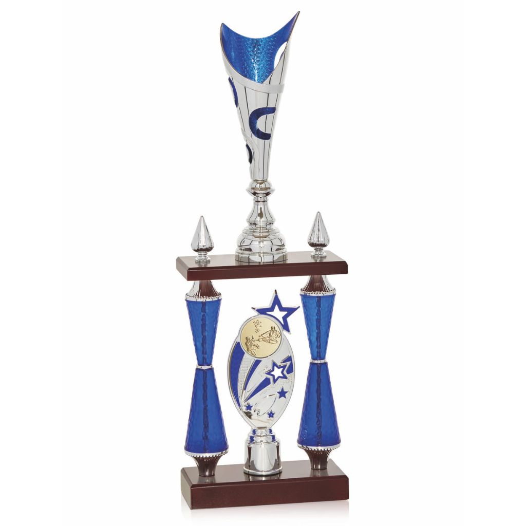 Copa deportiva Plata y Azul - Esfera Central Personallizable