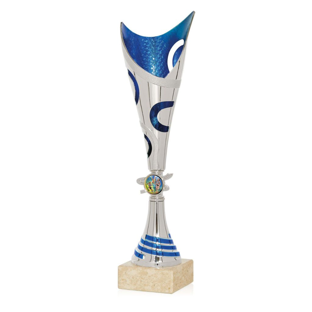 Copa deportiva Plata y Azul - Esfera central personalizable