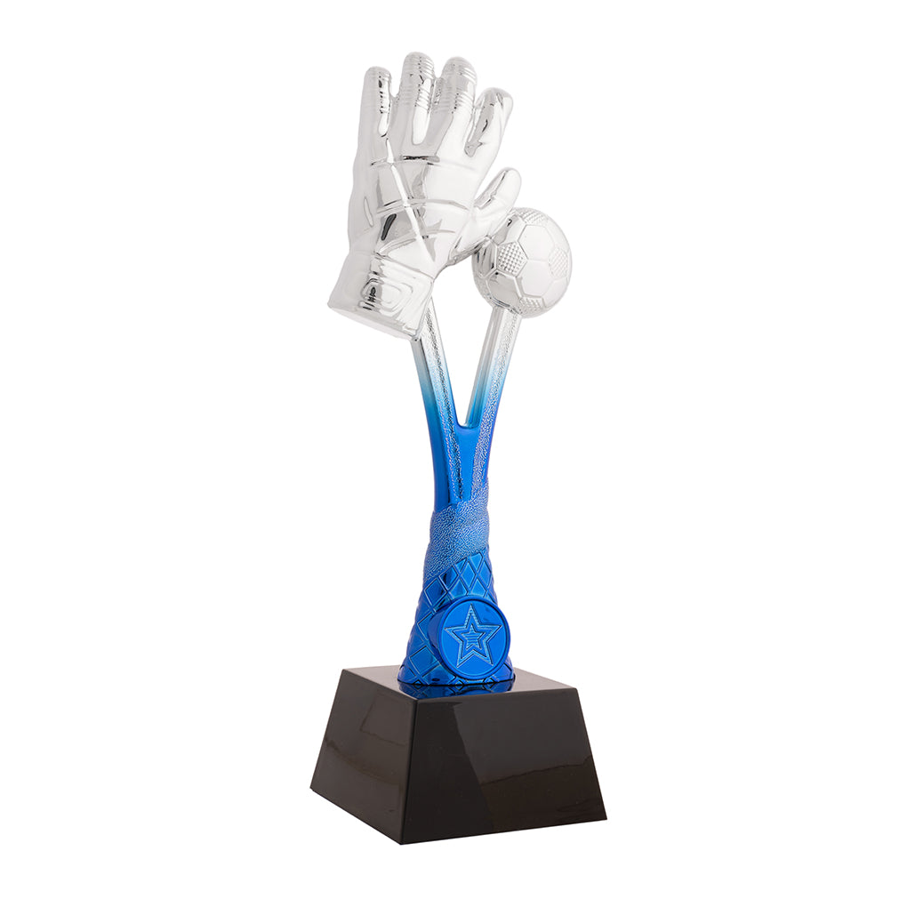 Trofeo portero de fútbol azul