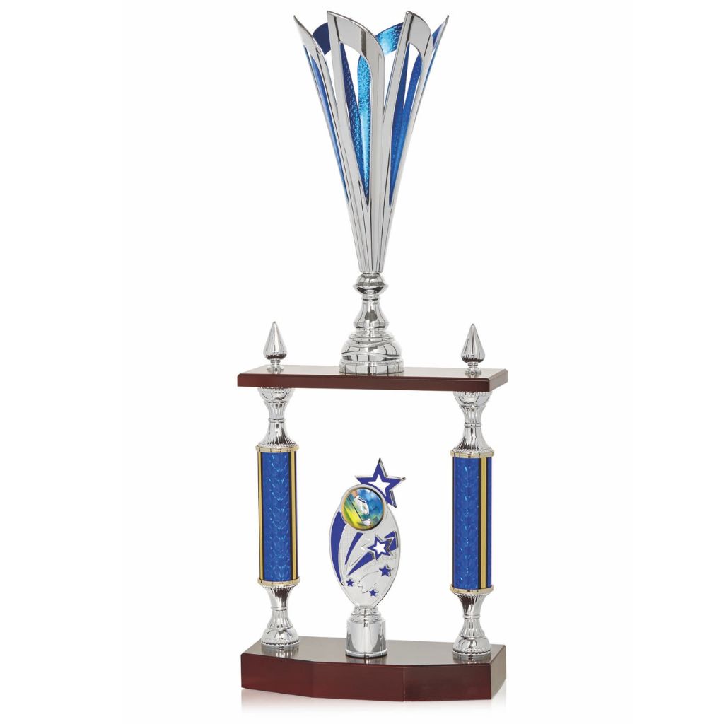 Copa deportiva Plata y Azul - Esfera central personalizable