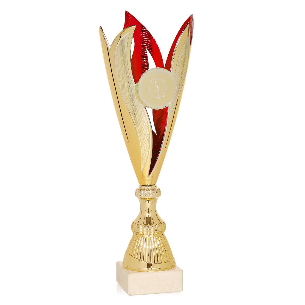 Copa deportiva Oro y Rojo - Esfera central personalizable